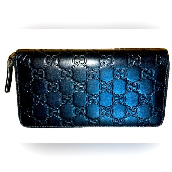 Gucci Guccissima Interlocking Leather Zip Around Wallet, Black - Picture 1 of 12